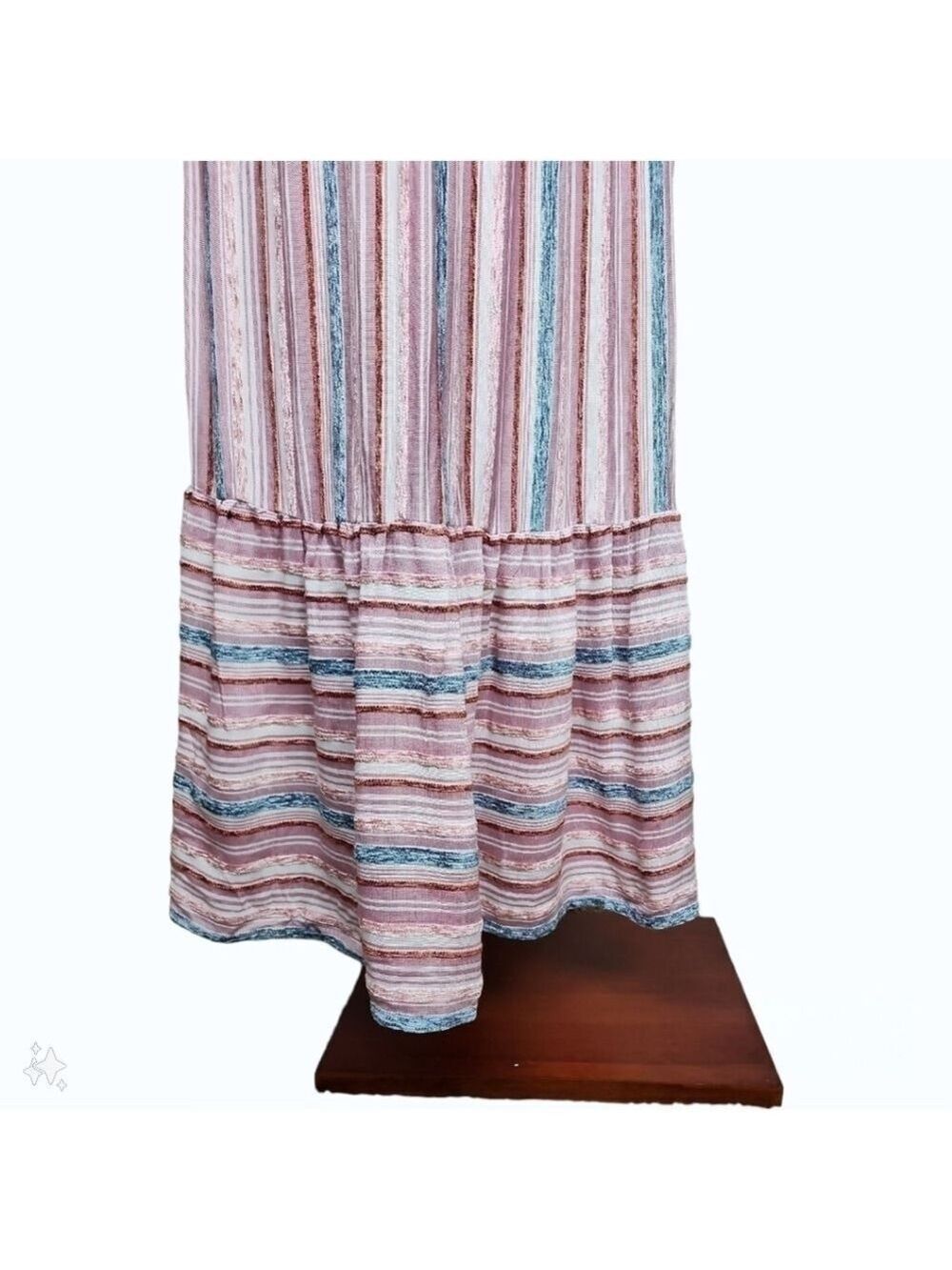 Sleeveless Striped Tiered Wrap Style Belted Velvet Maxi Dress w Pockets 8 - Picture 10 of 13